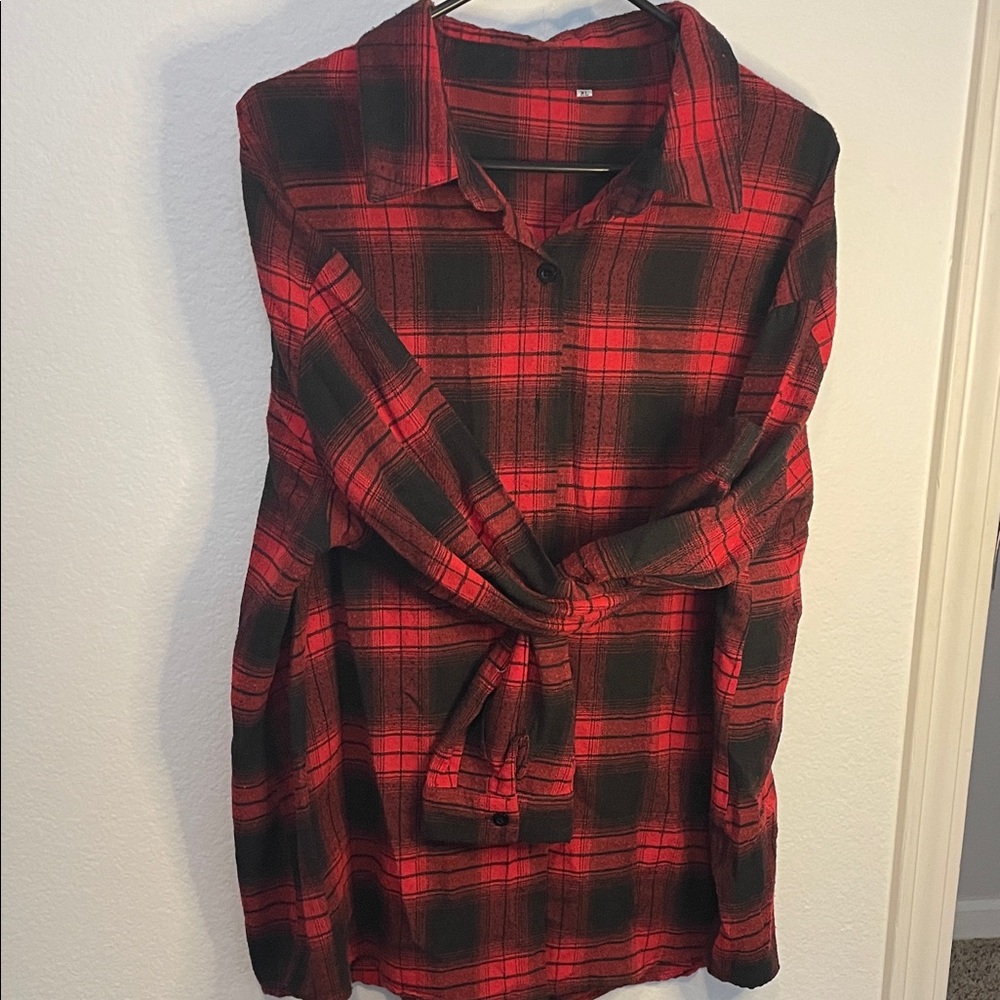Men's Red and Black Plaid Flannel Shirt